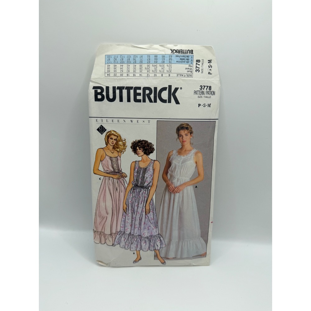 Butterick 3778 Eileen West Sewing Pattern Nightgown Size P-S-M Vintage 80s